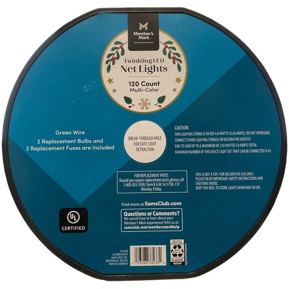 Member's Mark 120 Twinkling LED Net Lights, 24Sqft, Multi-Color - Picture 2 of 2